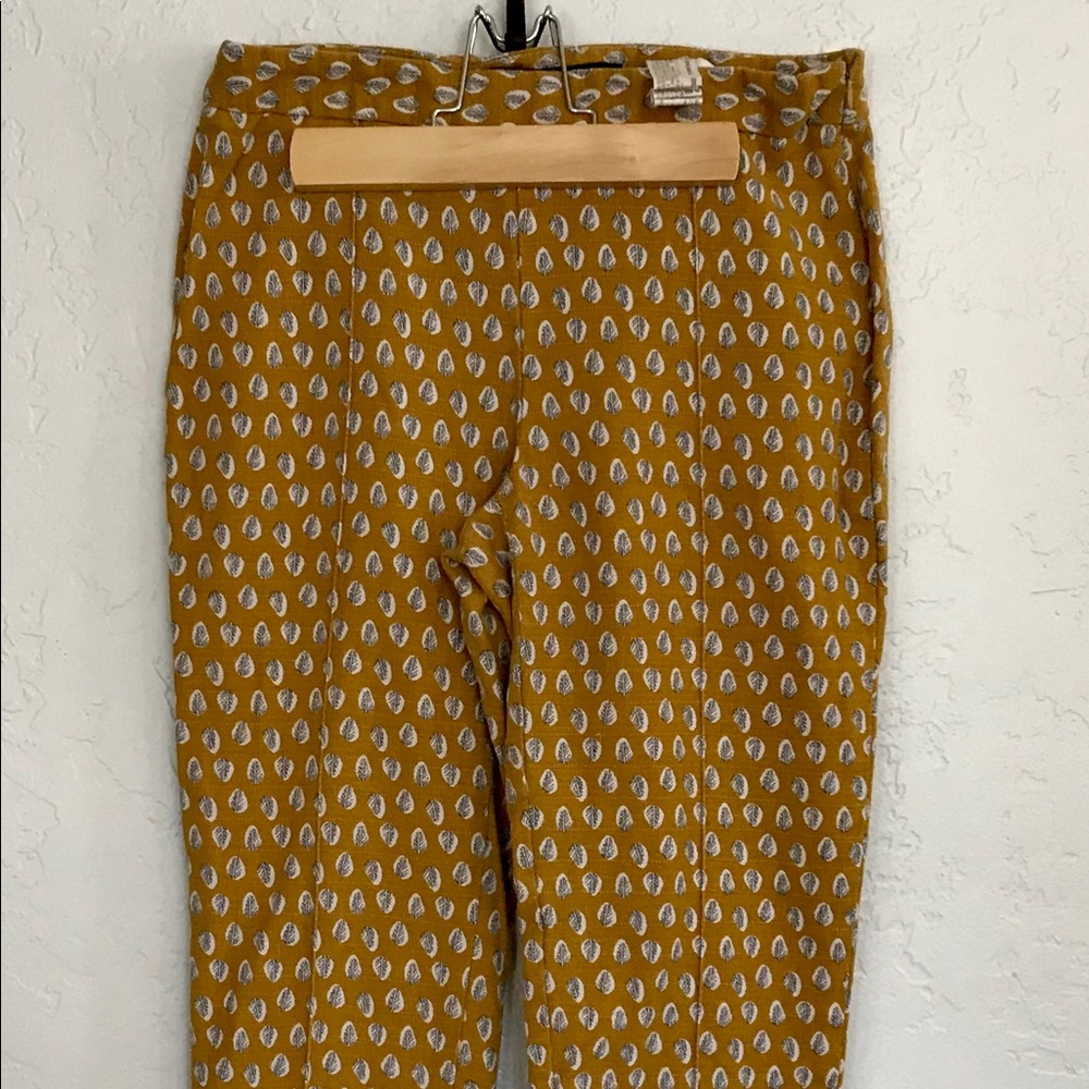 Zara Pants Yellow With Leaf Pattern Size S EUC